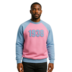 1938 Jack y Jill of America Sudadera con mangas raglán Rosa Bordado de chenilla azul Negro Civic Professional Organizations - Product Image 1