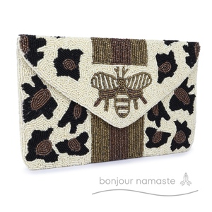 Borsa da donna firmata da sella 100% realizzata artigianalmente con perle di vetro | Ricamo ape | Borsa artigianale ecologica - Product Image 4