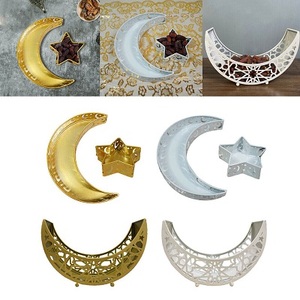 Décorations de table créatives pour le Ramadan Kareem Cadeau de l'Aïd Omra Plateau de service en métal creux pour l'Aïd Moubarak Or Noir Plateaux de collation pour l'Aïd - Product Image 2