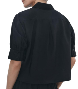 Camisa Corta Negra Moderna para Mujer, Estilo Ejecutivo, Mangas Ajustables, Corte Moderno, Ofrecida por Proveedor Indio en Tallas Personalizadas - Product Image 5