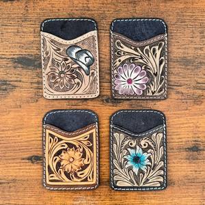 Venta de 2024, tarjeteros de cuero con herramientas metálicas hechos a mano, tarjetero Floral turquesa, BILLETERA, regalo para él y ella - Product Image 5