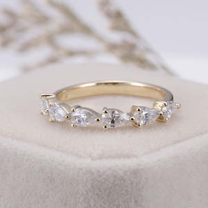 925 Silver <b>Gold</b> Plated Half Eternity Brilliant Cut Moissanite <b>Vintage</b> Wedding Band Engagement <b>Ring</b> for Certified - Product Image 3