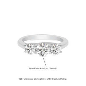 แหวนเพชรแบบอเมริกันสำหรับผู้หญิงหินสามชิ้นสีเงินแท้ - Product Image 3