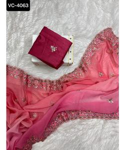 Vêtements ethniques indiens broderie lourde et travail de séquence Saree avec fantaisie Mono Banglory avec chemisier de travail de broderie pour les femmes - Product Image 1