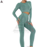 Pakaian Yoga Wanita Ukuran Besar Terbaru 2 Set, Bahan Bernapas Cepat Kering Spandex/Polyester, Panjang, Pinggang Tinggi, Cocok untuk Gym dan Fitness