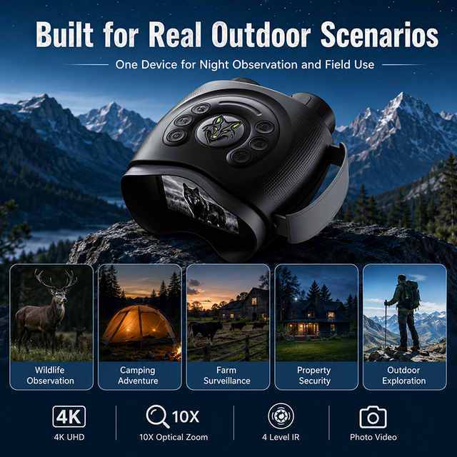 Night Vision Camera Low Light Binoculars Digital Infrared Viewer 4K Full Color Rotary Focus Lens for Nighttime Hiking