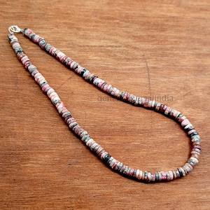 Collier de perles Heishi à roue lisse en rhodochrosite naturelle avec fermoir en argent sterling 925, collier de perles, collier de rhodochrosite - Product Image 4