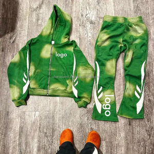 Chándales de algodón de alta calidad personalizados para hombre, conjunto de pantalones de chándal acampanados y Sudadera con capucha, ropa informal lavada con ácido, chándal para invierno - Product Image 3