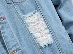 Service OEM 100% Veste en jean de haute qualité 100% coton vieilli avec patchs déchirés et motif de lettres - Product Image 5