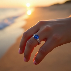 Bague Solitaire minimaliste à la mode en or massif 10 carats saphir bleu délicat bijoux de mariage de tous les jours fêtes plaquées rhodium - Product Image 3