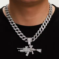 Iced Out Gun Pendentif Collier pour Homme Argent Moissanite Hip Hop Déclaration Cubain Chaîne Bijoux