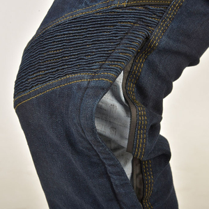 Dark Blue Motorcycle Biker Jeans Denim Breathable Quick Dry with Adjustable Knee Protectors and <b>Black</b> for Comfort Protection - Product Image 6