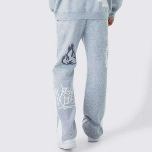 Heather <b>Grey</b> Solid 100% Cotton Flared Stacked Sweatpants Set | Oversized Crewneck <b>Sweatshirt</b> Sport Tracksuit Winter OEM - Product Image 4