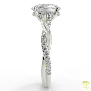 Stunning <b>oval</b> cut <b>moissanite</b> diamond <b>ring</b> with a twisted pave band Modern, elegant, and perfect for <b>engagements</b> - Product Image 4