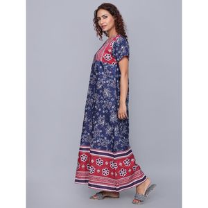 Evolove Women's 100% Cotton Printed Maxi Nightgown-Super Soft <b>Long</b> Sleepwear for Ladies Navy Blue - Product Image 6
