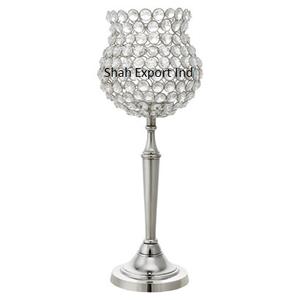 Soporte de huracanes de plata con cuentas de cristal brillante para fiestas de boda Decoración de mesa centro de mesa artesanías - Product Image 3