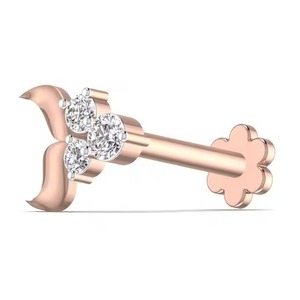 Modern 0.09CT Natural Diamond <b>Nose</b> Pin 14kt Yellow Rose & White Gold Fine Piercing Jewelry for Women's Wedding - Product Image 1