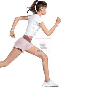 Shorts athlétiques de fitness décontractés, leggings sport double couche hautement élastique, pantalons courts teints unis, service OEM en dentelle disponible - Product Image 3