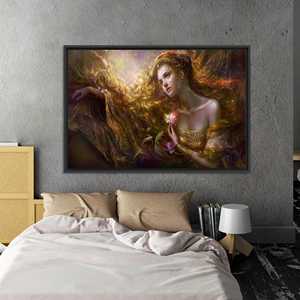 Modern Girl Room Decor: Printed Canvas Art of Woman with <b>Rose</b>,<b>BLACK</b> FRAMED CANVAS - Product Image 1