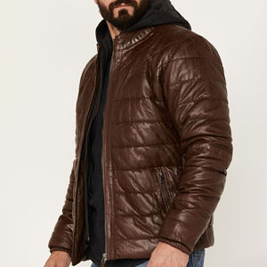 Doudoune luxueuse en cuir d'agneau Vêtements d'extérieur d'hiver élégants pour hommes Vêtements décontractés Vêtements de mode Vestes rembourrées en cuir - Product Image 3