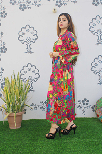 Robe Kimono indienne 100% coton fabriquée à la main motif bohème héritage floral fente taille poches à nouer sérigraphiée Robe Style décontracté - Product Image 4