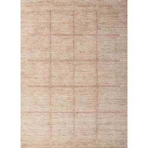 พรมขนสัตว์ทำมือขนาดใหญ่ สีเบจและสีน้ำตาล ลายเส้นสี่เหลี่ยมผืนผ้า ขนาด 9x12 ฟุต สำหรับห้องโถงหรือห้องนั่งเล่น-Hwl-336 - Product Image 1