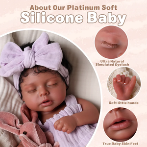 Muñeca <span class=keywords><strong>Reborn</strong></span> <span class=keywords><strong>de</strong></span> <span class=keywords><strong>Silicona</strong></span> Realista <span class=keywords><strong>de</strong></span> 12 Pulgadas, Modelo Lucy <span class=keywords><strong>de</strong></span> Babeside, Bebé Niña Afroamericana Dormida, <span class=keywords><strong>Cuerpo</strong></span> Completo <span class=keywords><strong>de</strong></span> <span class=keywords><strong>Silicona</strong></span> Platino - Product Image 3