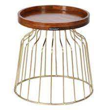 โต๊ะข้างทำจากไม้และโลหะธรรมชาติดีไซน์ไม่เหมือนใครโต๊ะกาแฟทรงกลมทำจากโลหะสำหรับตกแต่งบ้านห้องนั่งเล่นสไตล์คลาสสิก - Product Image 2