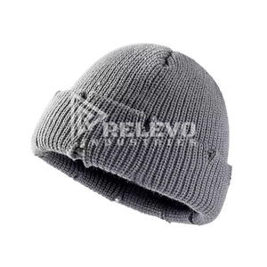 หมวกบีนนี่ดีไซน์แบบดิสเทรส คุณภาพสูง ขายส่ง สำหรับฤดูหนาว ถักไหมพรม อุ่นสบาย ใส่ได้ทั้งชายและหญิง ปักโลโก้ตามสั่ง หมวกบีนนี่แบบทั่วไป 100% - Product Image 3