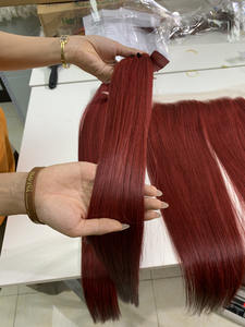 Vietnamien 100% Extensions de Cheveux Vierges 22 Pouces Bundles Noirs et Vin Rouge Frontal 100% Os Droite Remise En Gros - Product Image 6