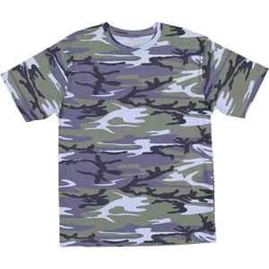 T-shirt camouflage bleu Woodland jeunesse 100% coton col rond à manches courtes T-shirt camouflage durable et respirant chemise d'extérieur - Product Image 1