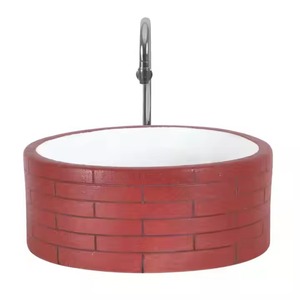 Brown printed round <b>table</b> top basin lavabo China wholesale ceramic hotel small round washbasin countertop basin for bathroom - Product Image 1