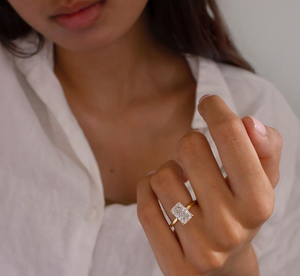 Bague en diamant coupe rayonnante en or massif 10 carats diamant cultivé en laboratoire mariage diamant coupe rayonnante bague de fiançailles Halo cachée pour l'amour - Product Image 3