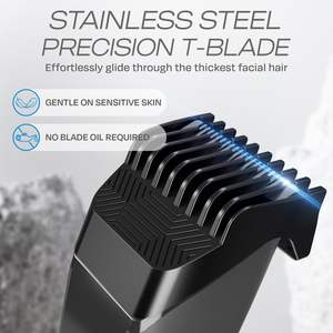 Tondeuse à barbe sans fil rechargeable USB-C de qualité supérieure, réglage de la longueur précis par cadran, lame en T en acier inoxydable, batterie - Product Image 4