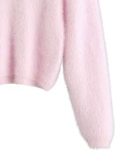 Manufacturer <b>Womens</b> Baby Pink Fuzzy Knit <b>Cropped</b> Sweater Long Sleeve Soft Warm Winter Pullover Cozy Fashion Top For <b>Women</b> - Product Image 6