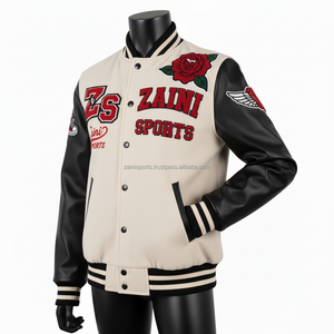 Veste universitaire en laine GSM de haute qualité pour femmes Manches noires Crème Corps Broderie Chenille Patch Logo personnalisé Veste universitaire pour femmes - Product Image 4