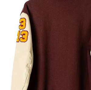 Maroon Cream Varsity <b>Jacket</b> <b>Men</b> Preppy Style Embroidered Letter S Patch Front <b>Long</b> Sleeve Autumn Wool Polyester Shell - Product Image 3
