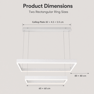 Modern Iron LED Double Layer Rectangular <b>Ring</b> Chandelier With Remote Control For Dining Room Entryway And Foyer - Product Image 3
