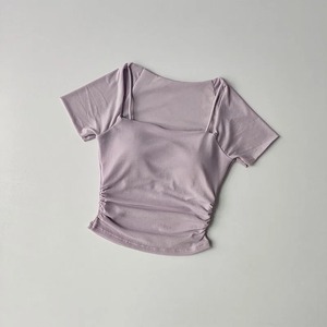 Verano nuevo 1 vestido de Yoga transpirable cojín de pecho fijo deportes malla hasta la rodilla mangas cortas usando correr Fitness Top sólido - Product Image 6