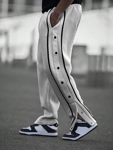 Wholesale <b>Men</b> <b>Jogger</b> Sporsity <b>Loose</b> <b>Fit</b> <b>Men's</b> Sweatpants With Contrast Piping, Button Side and Drawstring Waist Sweatpants <b>Men</b> - Product Image 2