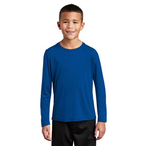 Camiseta de algodón hilado con anillo peinado Airlume Camiseta de manga larga con cuello redondo clásico azul para niños - Product Image 1