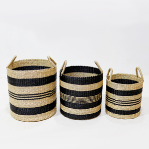 Best Selling Set 3 Foldable Seagrass Storage Baskets Hand Woven Modern Fruit Storage Basket Vietnam Home Made Storage Boxes <b>Bins</b> - Product Image 1