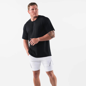 T-shirt à manches courtes pour homme, noir, coupe classique, col rond, tissu jersey à séchage rapide, vêtement décontracté - Product Image 2