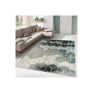 Conjunto de alfombra impresa digital con patrón de panal azul-gris - Product Image 1