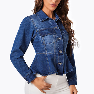 STITCHMODE Veste en jean bleue pour femmes avec décoration à volants Jeans classiques et basiques pour filles Veste en jean indigo pour femmes - Product Image 2