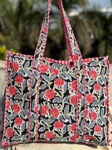 Sac fourre-tout vintage pour femme, imprimé à la main, multi-quilté, style bohème, léger, fermeture éclair, poches intérieures - Product Image 5