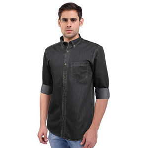 Camisa vaquera de algodón negro de alta calidad, hecha a medida, tu propio diseño, ligera, transpirable, estirable, patrón de impresión teñido liso - Product Image 3