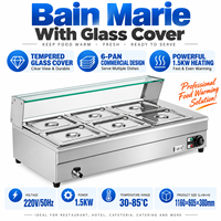 Bain-marie électrique professionnel de comptoir 6 bacs 1500W 220V en acier inoxydable avec protection anti-éclaboussures pour maintien au chaud des soupes et aliments