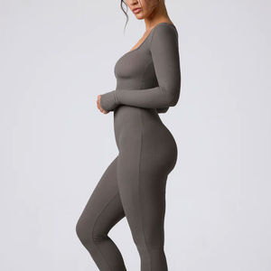 Combinaison de yoga taille haute personnalisée avec logo pour femmes, manches longues, séchage rapide, respirante, personnalisable, une pièce - Product Image 3