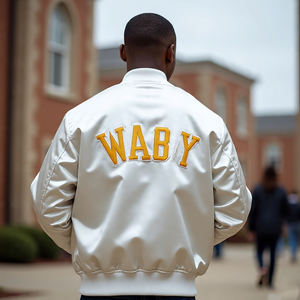 Chaquetas de bombardero de satén para hombre, chaqueta de bombardero ligera con botones y cuello redondo de alta calidad para hombre - Product Image 4